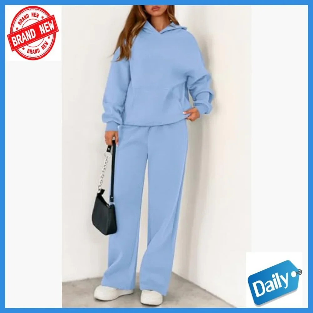 Oversized Hoodie & Wide Leg Sweatpants Matching Set, 2-Piece Lounge Tracksuit